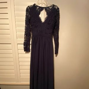 Awaken My Love Navy Blue Long Sleeve Lace Maxi Dress size small